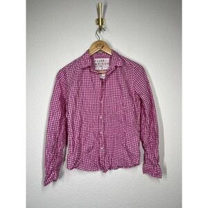 Frank & Eileen XS Barry Plaid Crinkle Button Down Top Pink